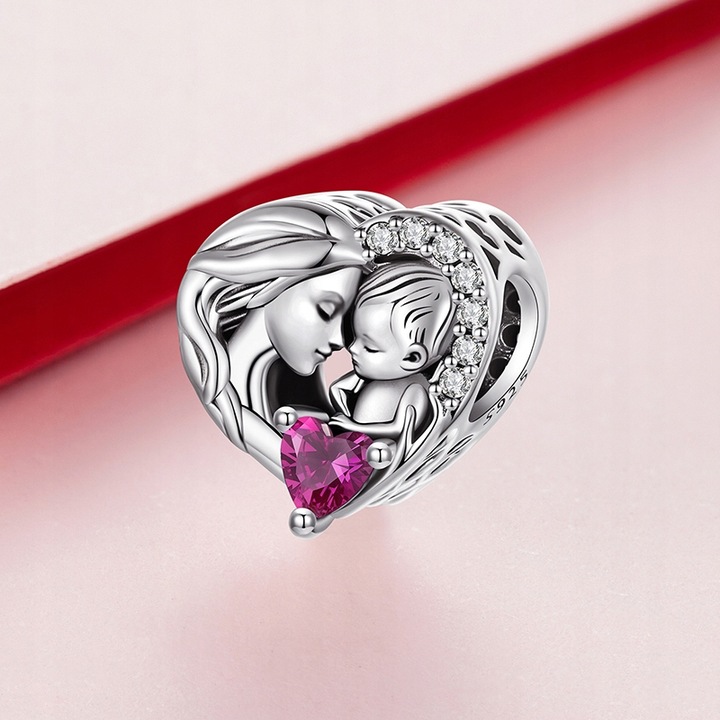 Charms Zawieszka Charms Serce Mama i Dziecko Srebro 925 Charmsy Trusky
