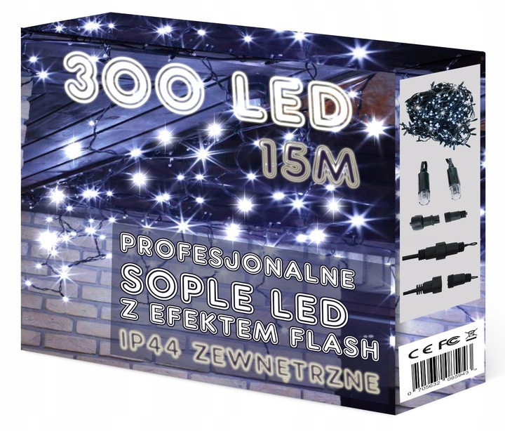 SOPLE 300 LED PROFESJONALNE GRUBE LAMPKI choinkowe KURTYNA + FLASH mikołaj