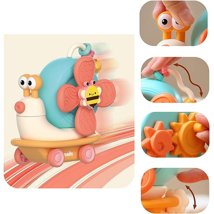 ŚLIMAK SENSORYCZNY JEŻDŻĄCY 4W1 SPINNER Z PRZYSSAWKĄ DLA DZIECI DO KĄPIELI