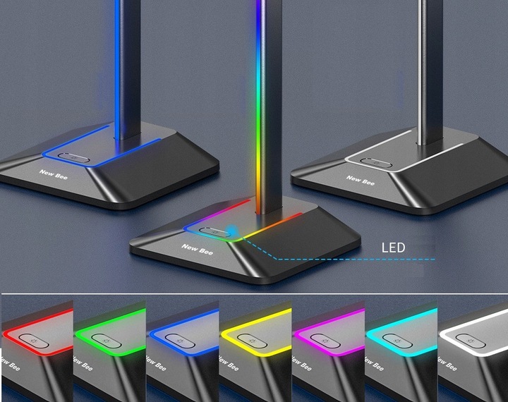 STOJAK STATYW NA SŁUCHAWKI NEW BEE GAMINGOWY PODŚWIETLENIE RGB LED HUB USB