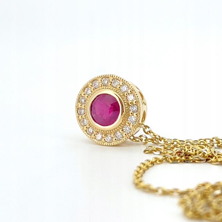 ZŁOTY WISIOREK z KOLEKCJI RAINBOW od DIAMANTI z 20 BRYLANTAMI i RUBINEM