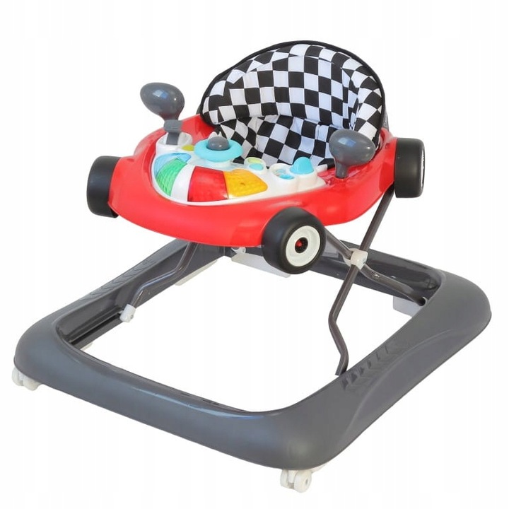 Interaktywny chodzik dla dzieci wyścigówka czerwono czarny