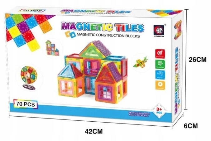 Klocki Magnetyczne 3D Układanka Edukacyjna 70 elementów