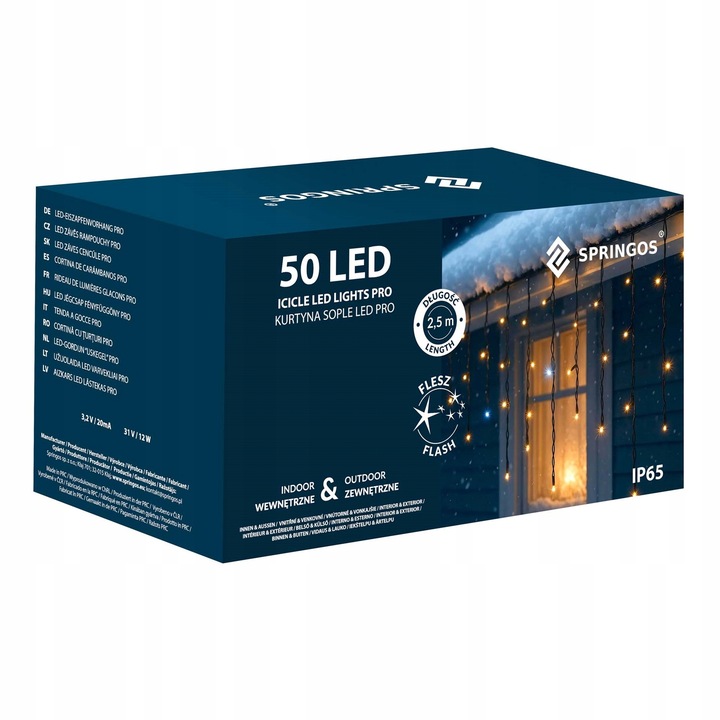 LAMPKI SOPLE 50LED ZEWNĘTRZNE IP65 PRO BIAŁE FLASH 2,5m GRUBE PROFESJONALNE