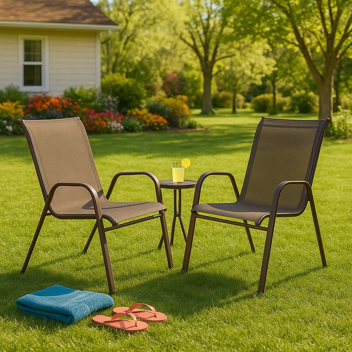 2szt. KRZESŁO OGRODOWE BALKONOWE FOTEL NA TARAS OGRÓD MOCNE BRĄZOWE ZESTAW