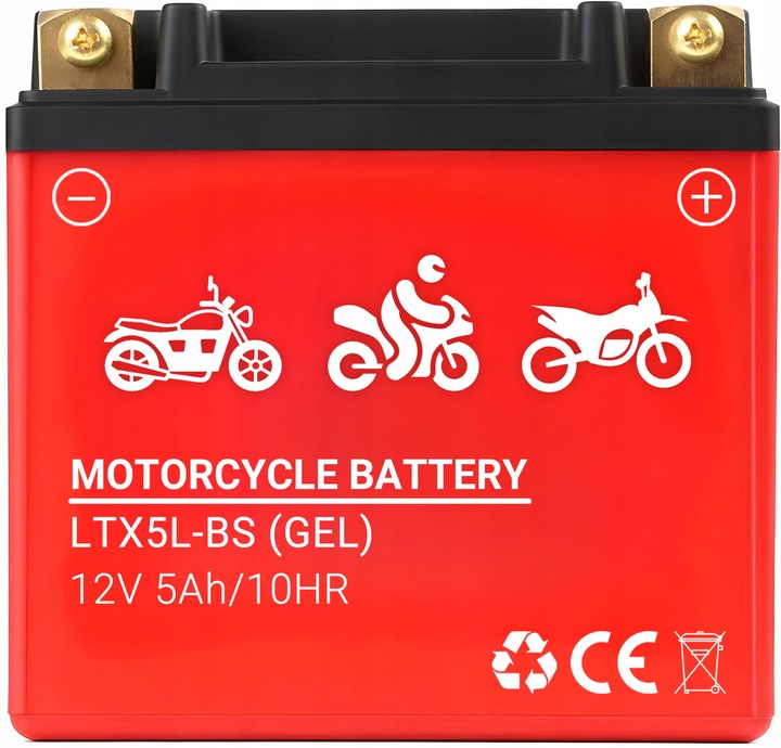 AKUMULATOR ŻELOWY DO SKUTERA MOTOCYKLA QUADA 12V 5AH PRAWY+ PRODUKCJA 2024