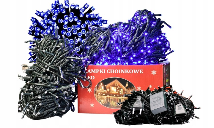 MOCNE NIEBIESKIE LAMPKI CHOINKOWE 500 LED ŚWIATEŁKA ZEWNĘTRZNE WEWNĘTRZNE