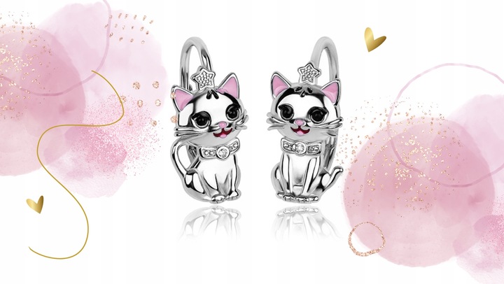 KOLCZYKI SREBRNE KOT KOTEK DLA DZIEWCZYNKI ANGIELSKIE SREBRO 925 ORYGINALNE