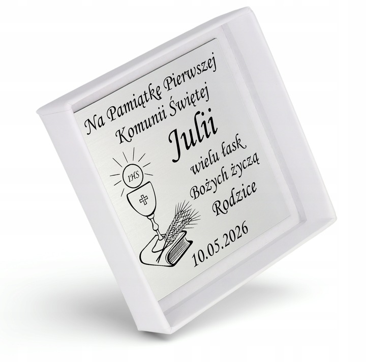 Łańcuszek Srebrny MEDALIK Komunijny Matka Boska do Komunii na Chrzest