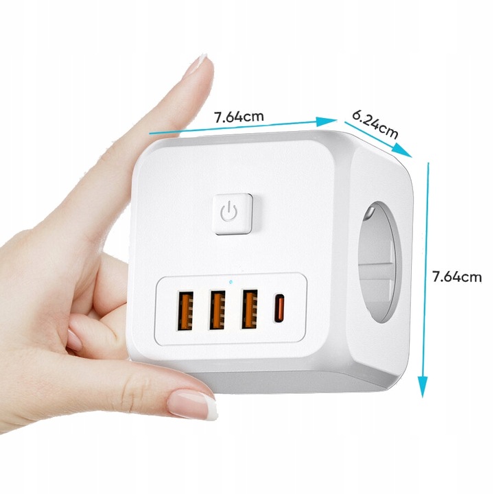 ROZGAŁĘŹNIK SIECIOWY KOSTKA 3 GNIAZDA USB USB C