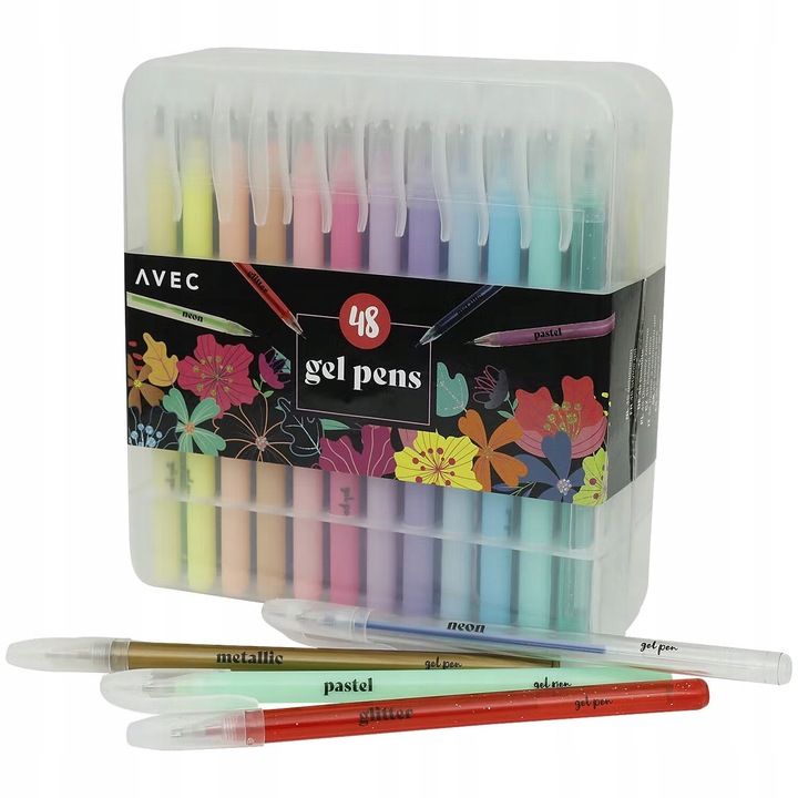 DŁUGOPISY PISAKI ŻELOWE BROKATOWE KOLOROWE ZESTAW 48 SZT