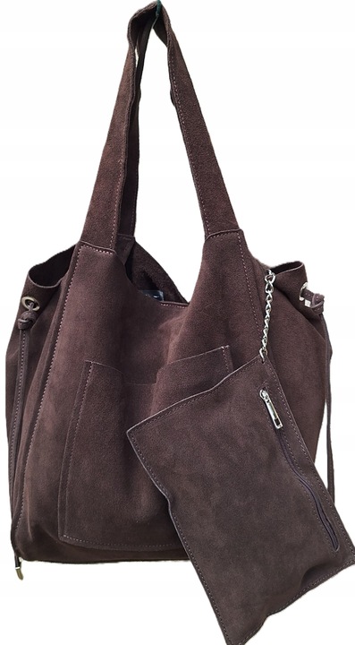 Torebka CZEKOLADOWA zamszowa shopper Vera Pelle SKÓRA ZAMSZ NATURALNY