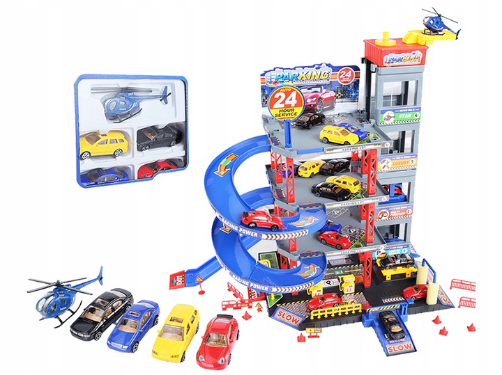 Duży parking garaż wielopoziomowy Tor Winda 4 Autka Helikopter