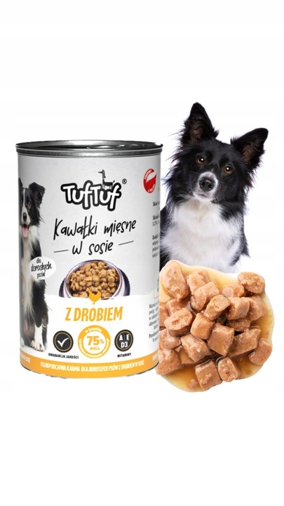 MOKRA KARMA DLA PSA 75% MIĘSA MIX 24x415g. 9,96 kg W SOSIE TUF TUF