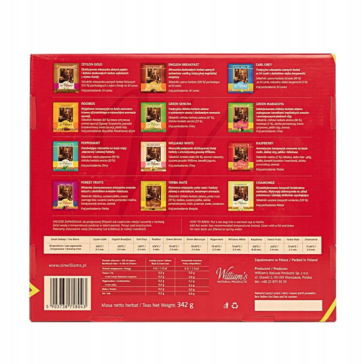 Prezenter z herbatami Sir William's Tea Zestaw 180 Herbat - Mix Smaków