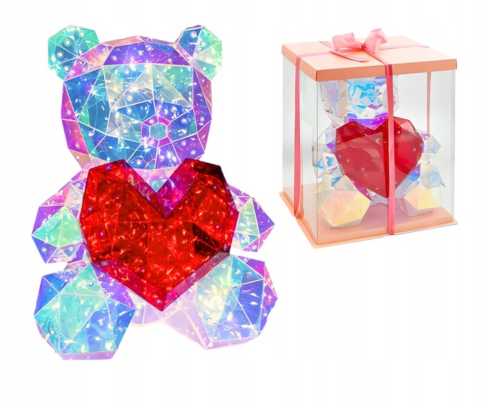 MIŚ ŚWIECĄCY LAMPKA LED USB Z SERCEM 25 CM PUDEŁKO PREZENT WALENTYNKI