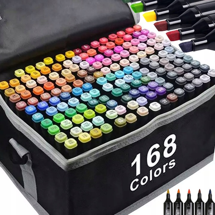 MARKERY ALKOHOLOWE 168szt. FLAMASTRY MAZAKI DWUSTRONNE PRO ZESTAW + TORBA