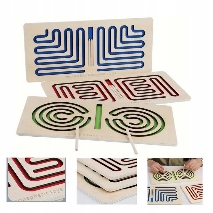 Trening Prawej i Lewej Półkuli Mózgu 3 tablice drewniane do treningu motory