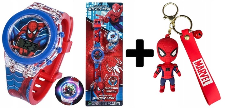zegarek dziecięcy SPIDERMAN dla chłopca dzieci LEDowy świeci + BRELOK duży