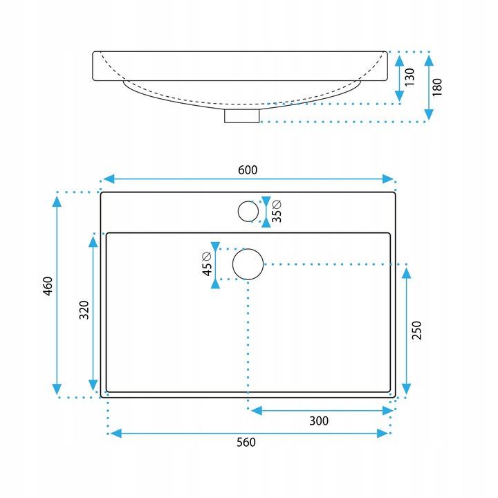 UMYWALKA WPUSZCZANA CERAMICZNA BIAŁA PROSOTKĄTNA REA MANDY 60