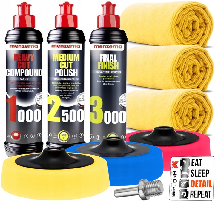 3x Pasta Polerska Menzerna Polerowanie Lakieru Polerka Auta Rys Gąbki 250ml