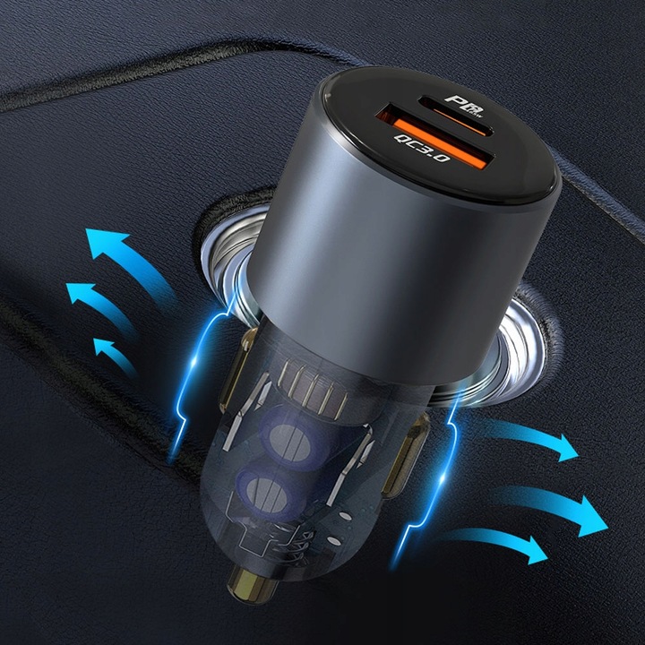 Mocna ładowarka samochodowa POLION USB-A USB-C 100W QC3.0 PD 3A