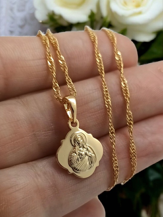 Łańcuszek komunijny medalik dwustronny SZKAPLERZ Matka Boska naszyjnik