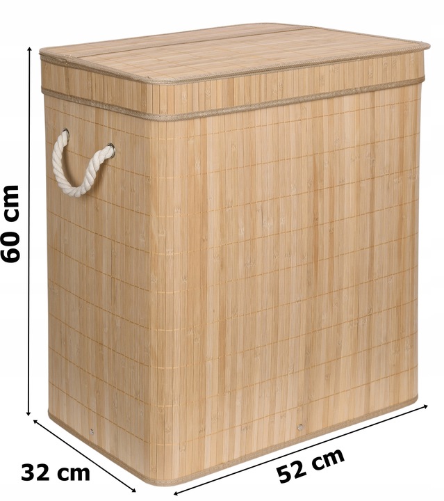 KOSZ BAMBUSOWY NA PRANIE BIELIZNĘ Z POKRYWĄ DWUKOMOROWY POJEMNIK DUŻY 100L