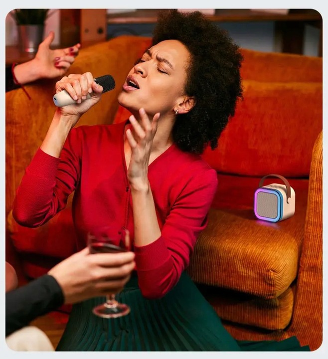 PRZENOŚNY GŁOŚNIK KARAOKE RGB 2 MIKROFONY USB SD MINI JACK BLUETOOTH ZESTAW