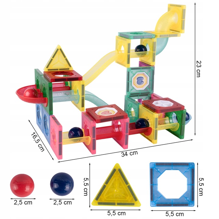 KLOCKI MAGNETYCZNE KONSTRUKCYJNE ŚWIECĄCY TOR KULKOWY ZJEŻDZALNIA 3D