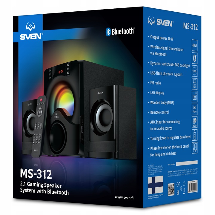 SVEN MS-312 głośniki komputerowe 2.1 BLUETOOTH, USB, FM, WYŚWIETLACZ, PILOT