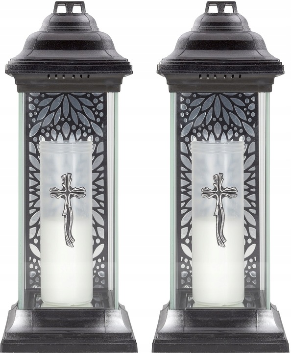 Znicz Lampion Kapliczka "CZARNY WITRAŻ" BISPOL wysokość 37,5cm wkład ~ 48h