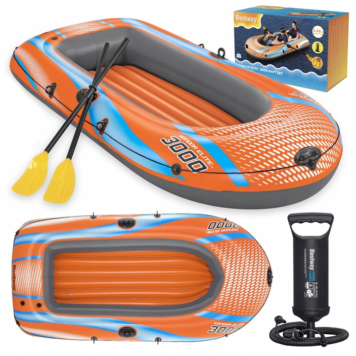 BESTWAY dmuchany PONTON 246 x 122 cm + 2 WIOSŁA + POMPKA + ŁATKA NAPRAWCZA