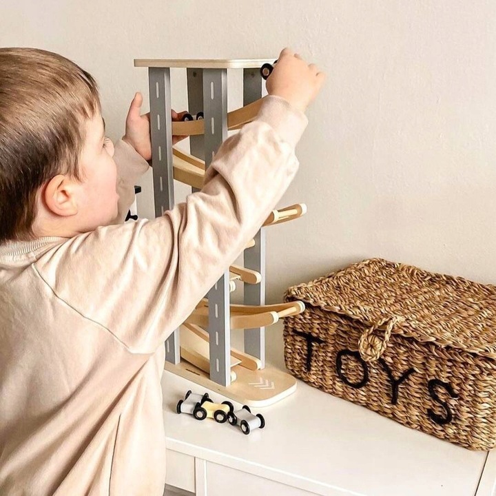 MAMABRUM Drewniany Tor Zjeżdżalnia Dla Samochodów 6 Pięter + 6 Autek