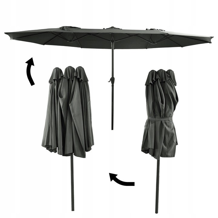 PODWÓJNY PARASOL OGRODOWY PRZECIWSŁONECZY Z KORBKĄ POKROWIEC PHOENIX SZARY