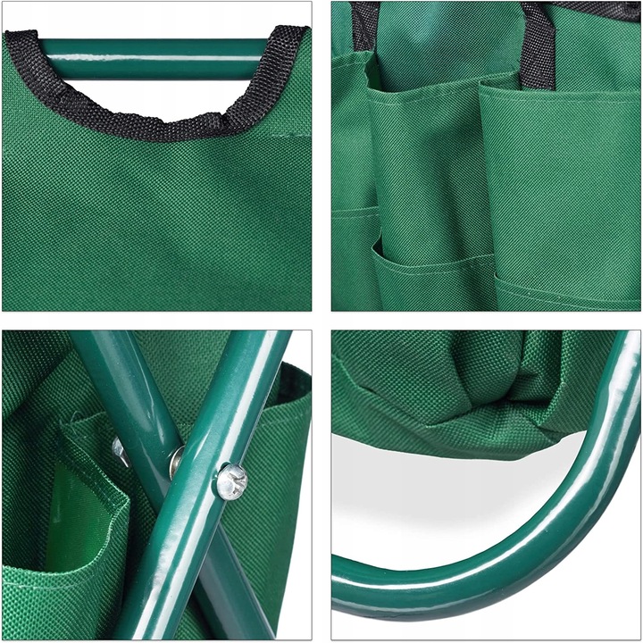 Stołek Składany Taboret Ogrodowy Wędkarski Z Torbą Na Narzędzia