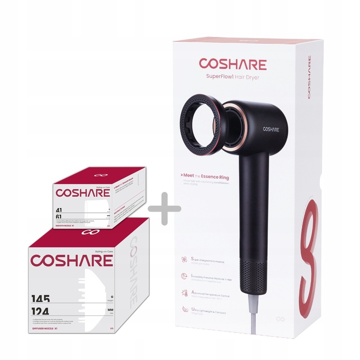 Mocna Suszarka do Włosów COSHARE EssenceRing SuperFlow1 PRO Jonizacja 1600W