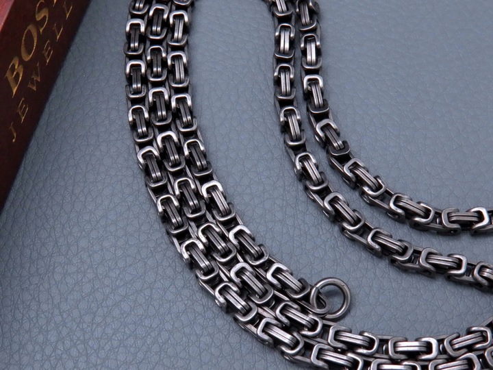 CZARNY ŁAŃCUSZEK + KRZYŻYK CZARNA STAL CHIRURGICZNA 316L SPLOT KRÓLEWSKI