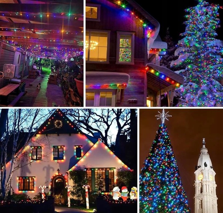 LAMPKI CHOINKOWE ŚWIĄTECZNE SOLARNE 200 LED ZEWNĘTRZNE MULTIKOLOR