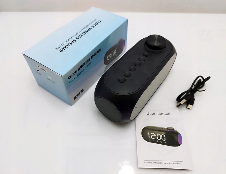 GŁOŚNIK BEZPRZEWODOWY BLUETOOTH BUDZIK ZEGAR LED RADIO FM MP3 OŚWIETLENIE