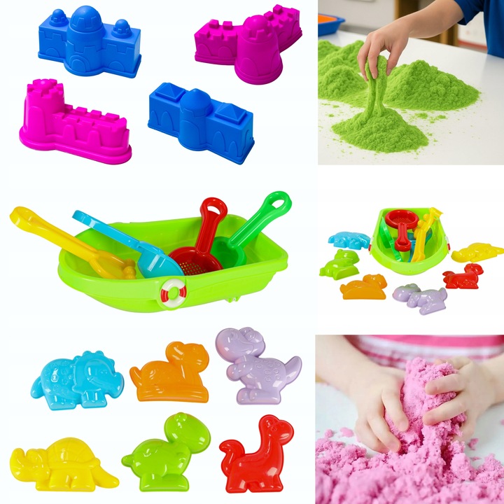 DUZY ZESTAW XXL PIASEK KINETYCZNY 5 KG BASEN ŁOPATKA PIASKOWNICA STATEK