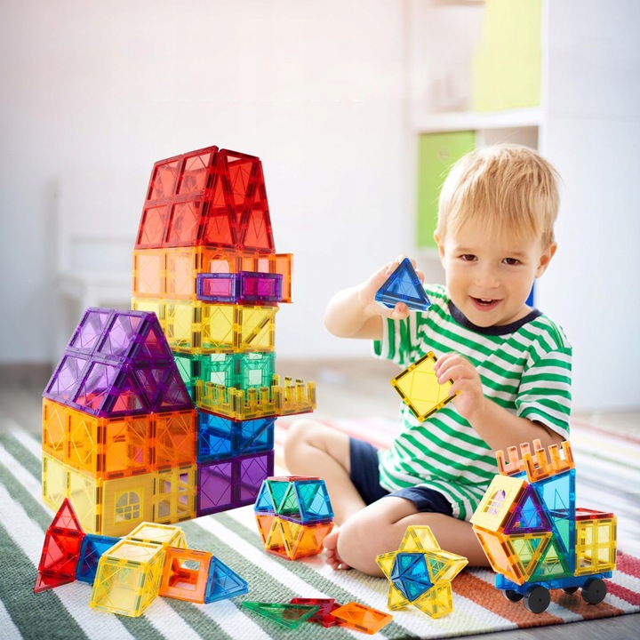 KLOCKI MAGNETYCZNE KONSTRUKCYJNE EDUKACYJNE ZESTAW 100 EL DUŻE PANELE 3D