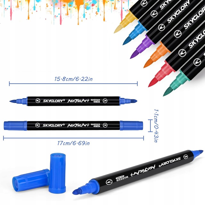 Markery akrylowe 24 kolory Wodoodporne markery z podwójną końcówką Prezenty