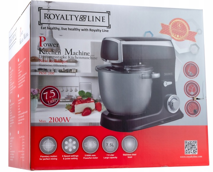 ROBOT PLANETARNY KUCHENNY MIKSER 3 MIESZADŁA 2100W MISA XL INOX 7.5L MOCNY