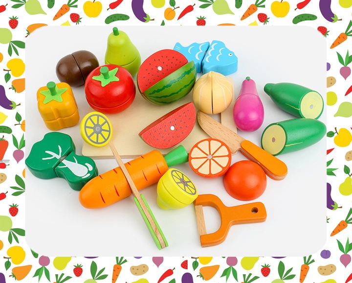 DREWNIANE WARZYWA OWOCE DO KROJENIA NA MAGNES DLA DZIECI ZESTAW XXL