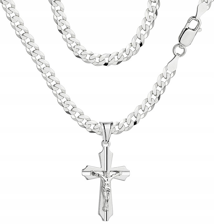 Łańcuszek Srebrny Męski Pancerka Pełny z Krzyżykiem na Komunię Chrzest