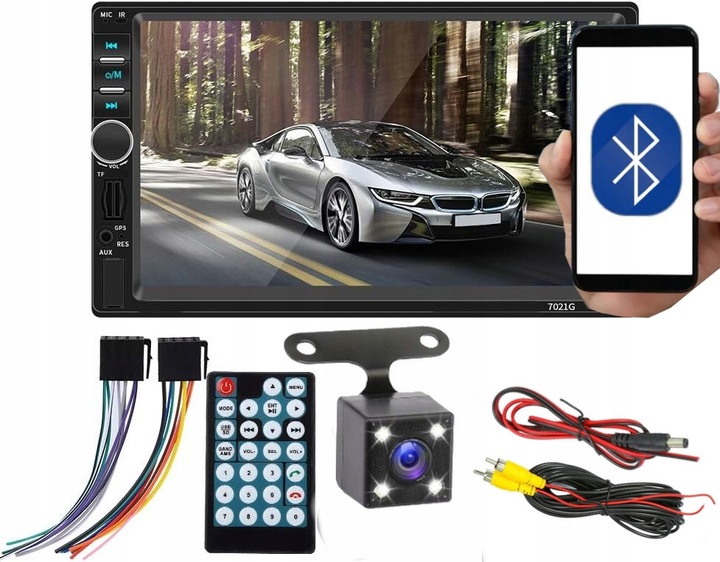 Radio samochodowe Bluetooth 2DIN + kamera cofania