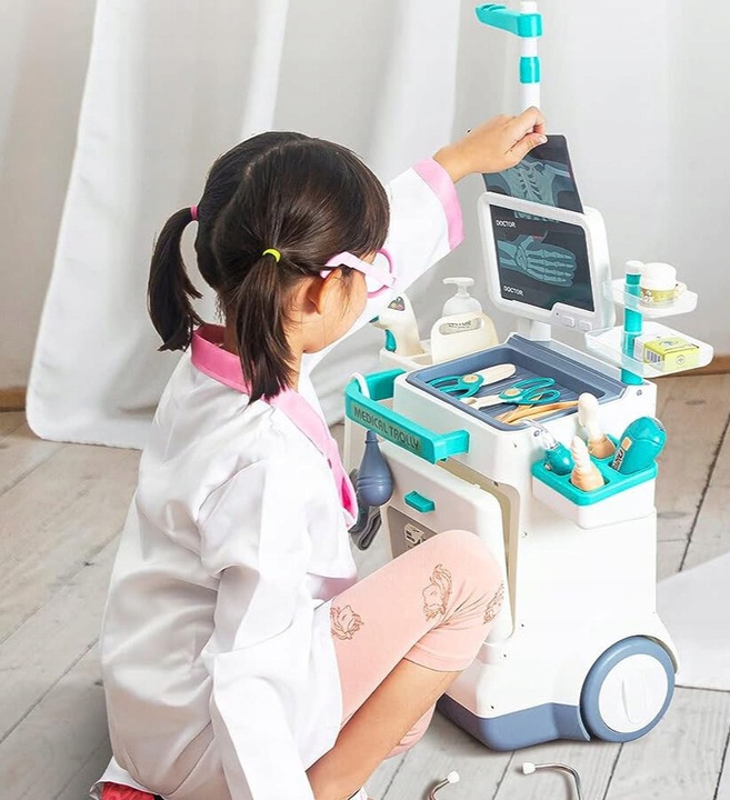 Zestaw Lekarski dla Dzieci Wózek Stacja Doktora Zabawa w Lekarza Stetoskop