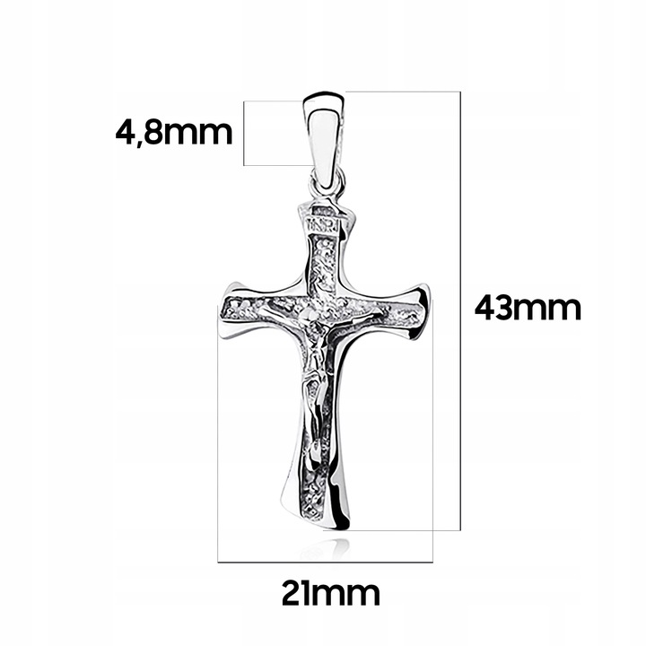 MĘSKI SREBRNY RODOWANY KRZYŻYK DUŻY KRZYŻ JEZUS PR 925 + PUDEŁKO Z GRAWEREM