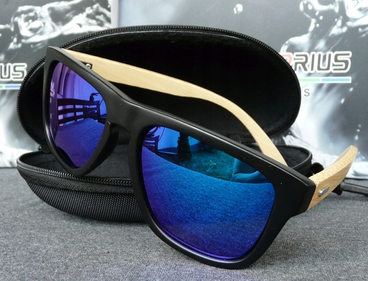 OKULARY DREWNIANE POLARYZACYJNE LUSTRZANKI ETUI UV